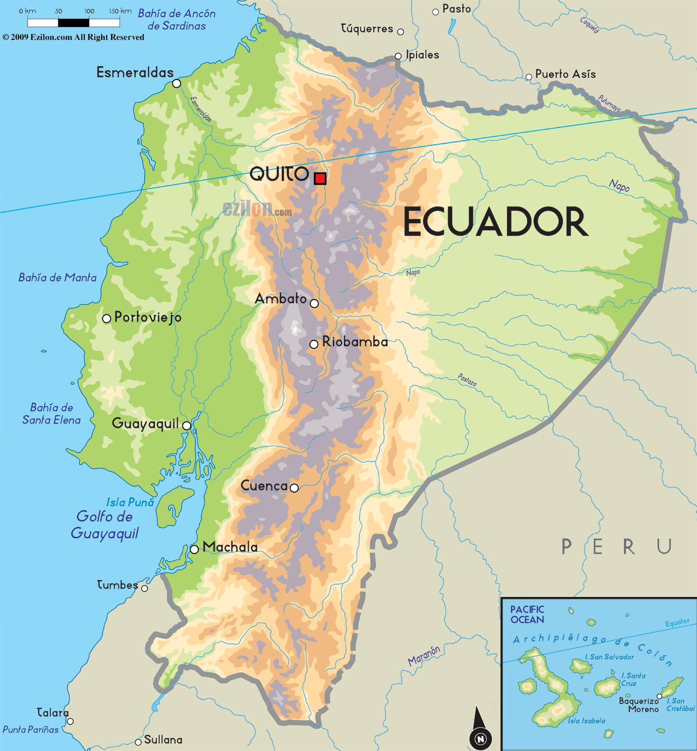 physique carte du Equateur